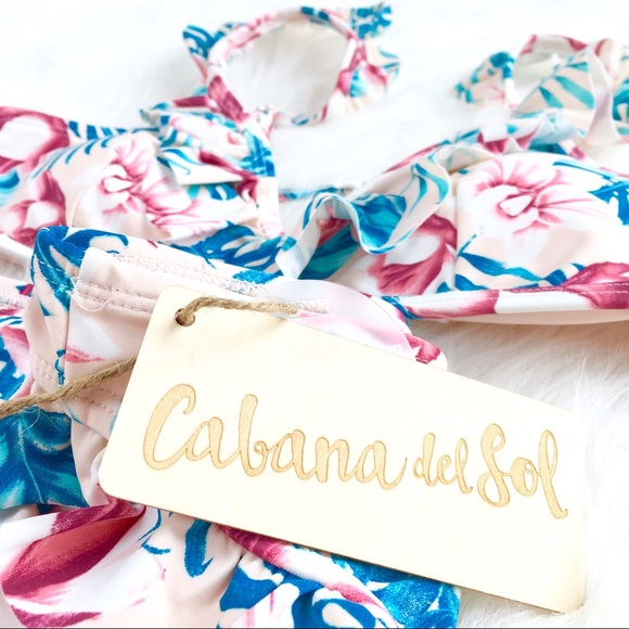Cabana Del Sol | peach tropic floral ruffle bikini - Picture 2 of 4
